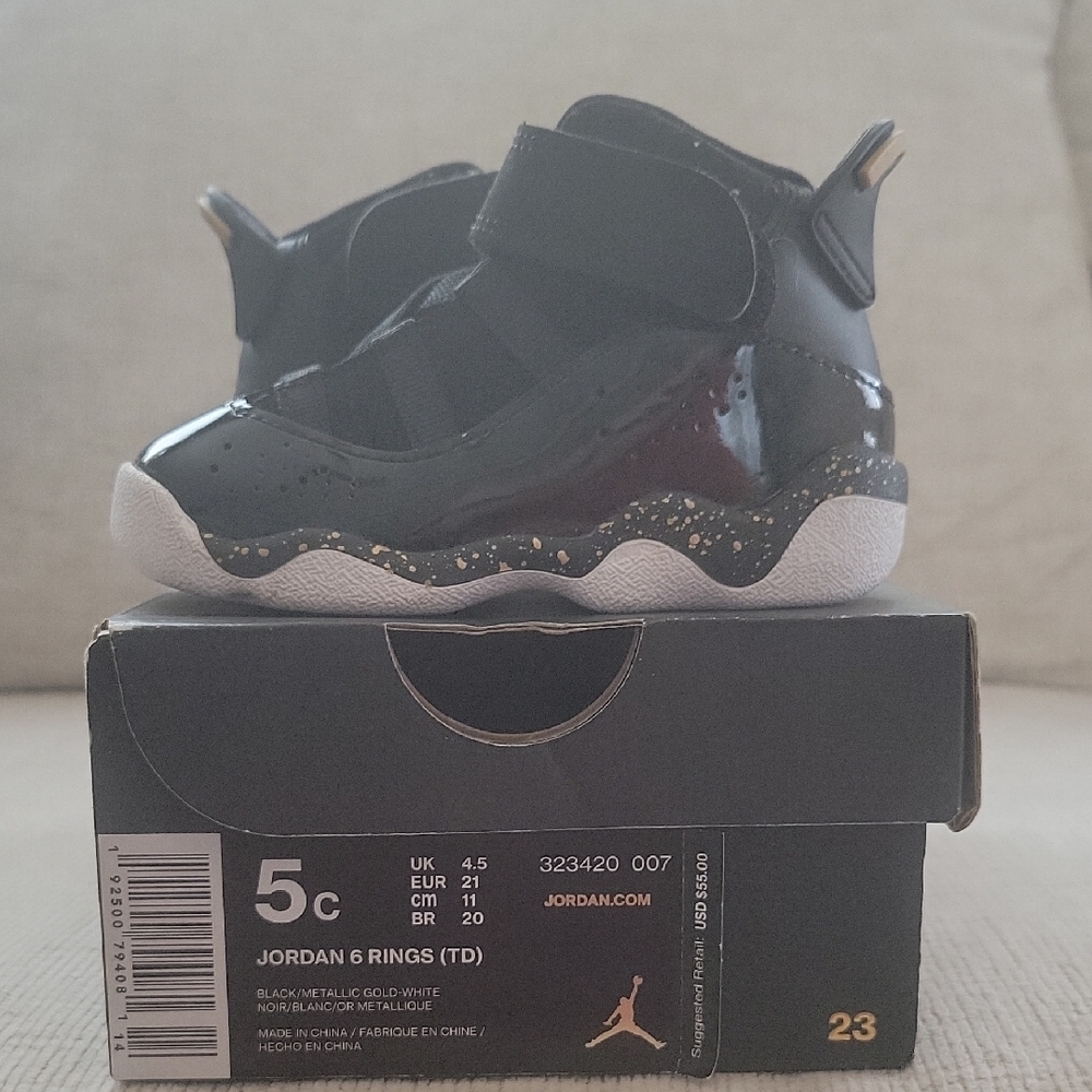 Jordan 6 Rings Kids Sneakers - Black with Gold Speckles